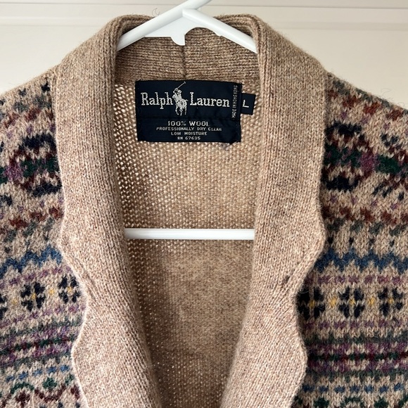 Vintage Ralph Lauren Fair Isle Collared Wool Sweater Vest 80's Women's Size L - Picture 9 of 14
